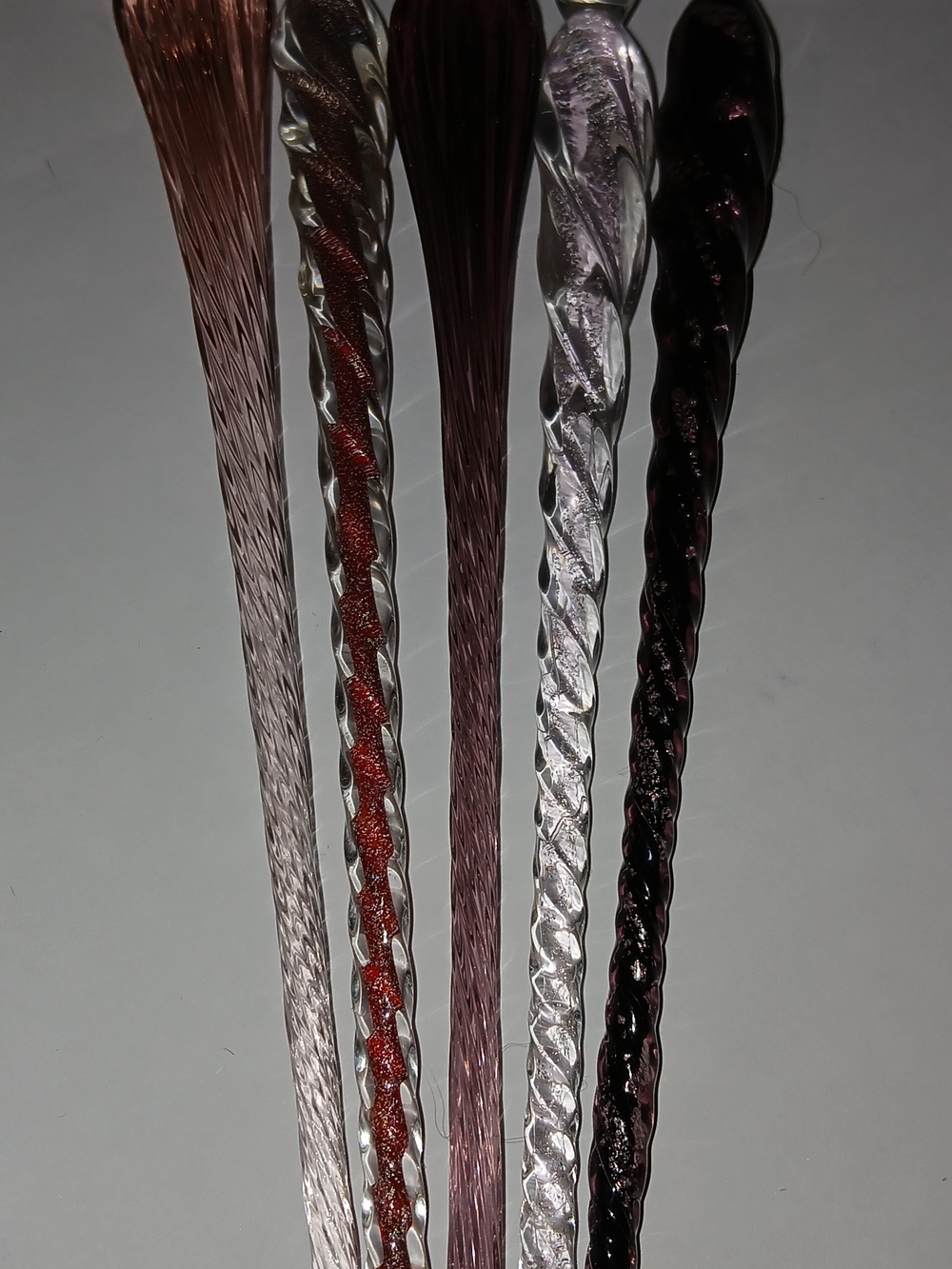 VTG 5 Hand Blown Twisted Dichroic Glass Dipping Pens Pink, Amathist